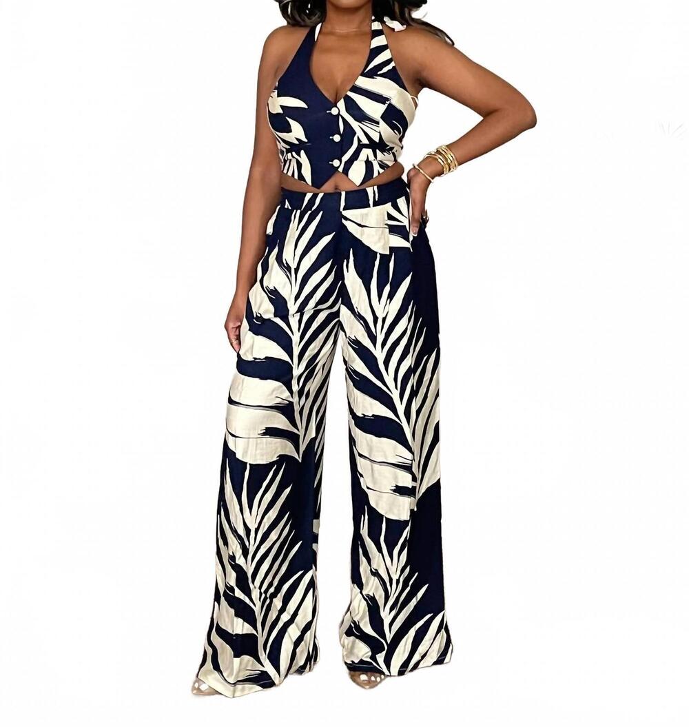 NEW MISS AVENUE go with the flow pant set in navy/ivory